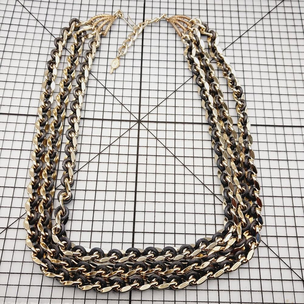 Necklace VTG Sarah Coventry Multi Strand Chain Black Gold Tone Statement Runway